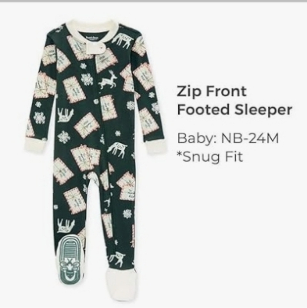 Burt's Bees Baby Footie Sleeper Dark Green White Letters To Santa 3-6mo NEW